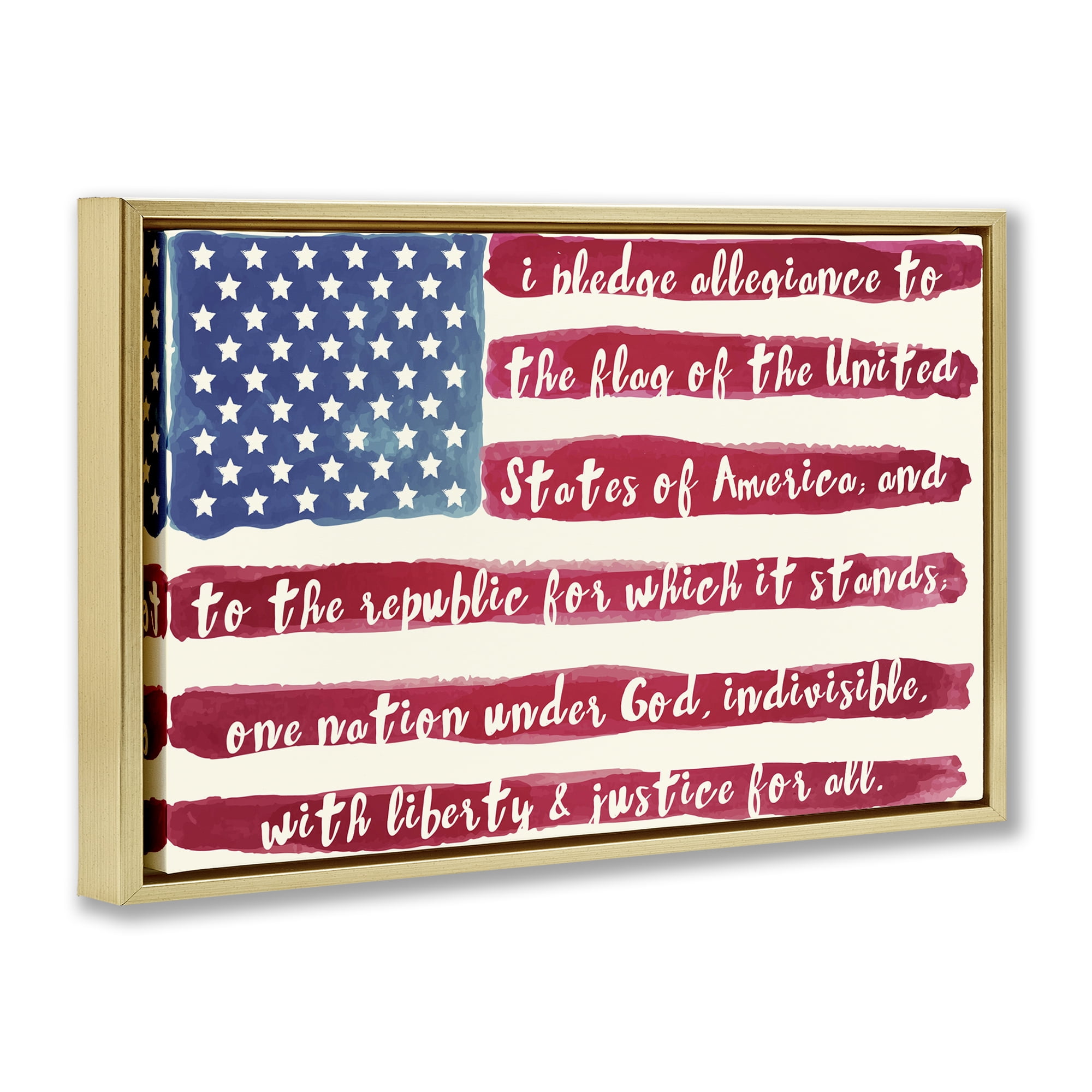 Stupell Industries Pledge Of Allegiance Flag Stripes Gold Framed Floater Canvas Wall Art, design by Sophie 6