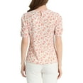 thumbnail image 4 of INSPIRE CHIC Women's Shirred Tops Crew Neck Short Sleeve Keyhole Back Floral Blouse S White Pink, 4 of 8