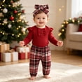thumbnail image 2 of enyan Baby Girl Clothes Newborn Long Sleeve Sweatshirt Top+Hem Pant+Headband 3Pcs Infant Girls Outfits Set Wine，12-18 Months, 2 of 7