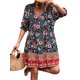 thumbnail image 5 of SAYOO - Vestido de manga corta con volantes para mujer, estampado de flores a la moda, cuello en V, cintura alta, vestido acampanado SAYOO  Moda, 5 of 7