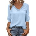 thumbnail image 3 of Women's Casual Fashion Business Blouse Shirt Top with Pockets Flared Collar 3/4 Sleeve Loose Fit Solid Color Long Sleeve Office Wear Professional Attire | CSEONE,Light Blue L, 3 of 9
