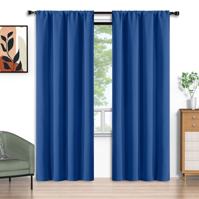 Cortinas Blackout Azul Marino 52x96 Pulgadas, Juego de 2 Cortinas con Bolsillo para Barra, Aisladas Térmicamente, Decoración Sólida para el Hogar, Cortinas para Sala de Estar y Recámara, Privacidad A