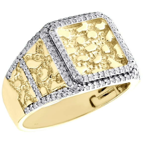 10K Yellow Gold Genuine Round Diamond Nugget Ore Pinky Ring Square Band 1/2 CT.