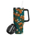 thumbnail image 2 of 40oz insulated car cup with handle and straw suitable for all ages Stainless steel vacuum insulated cup. Orange Peach Blossom, 2 of 10