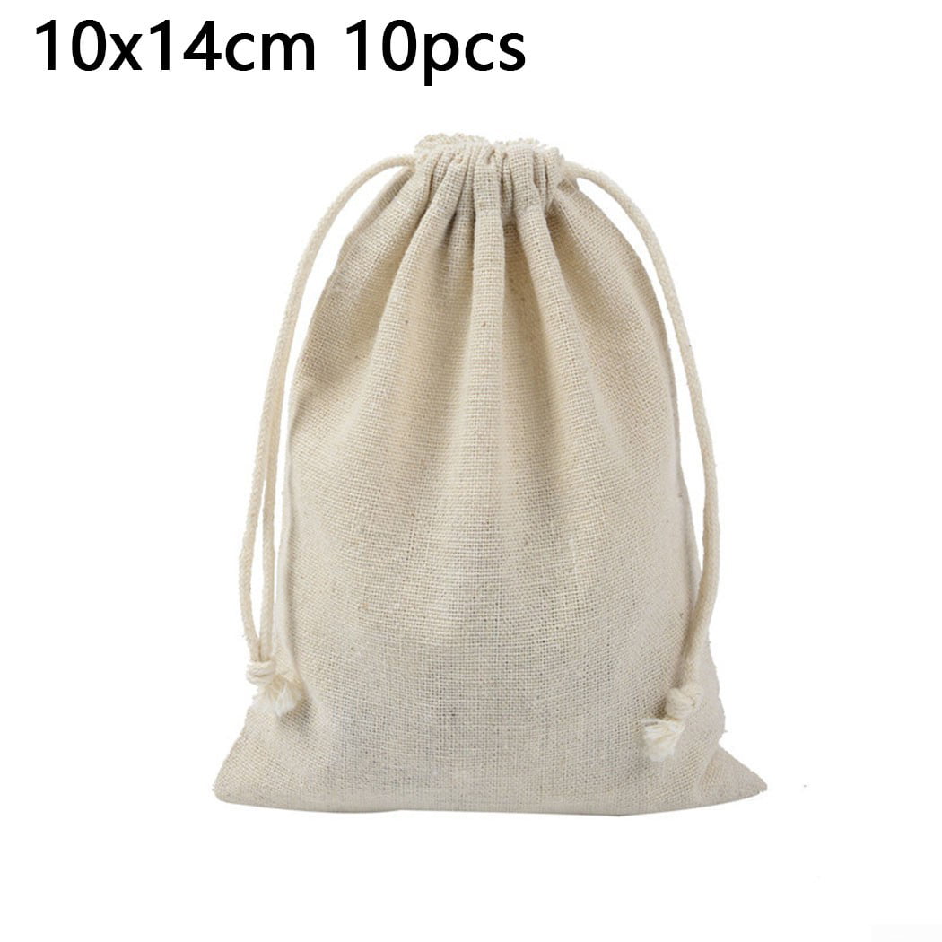 10X White Cotton Fabric Jewelry Drawstring Gift Bags Pouch Wedding Party Favors 