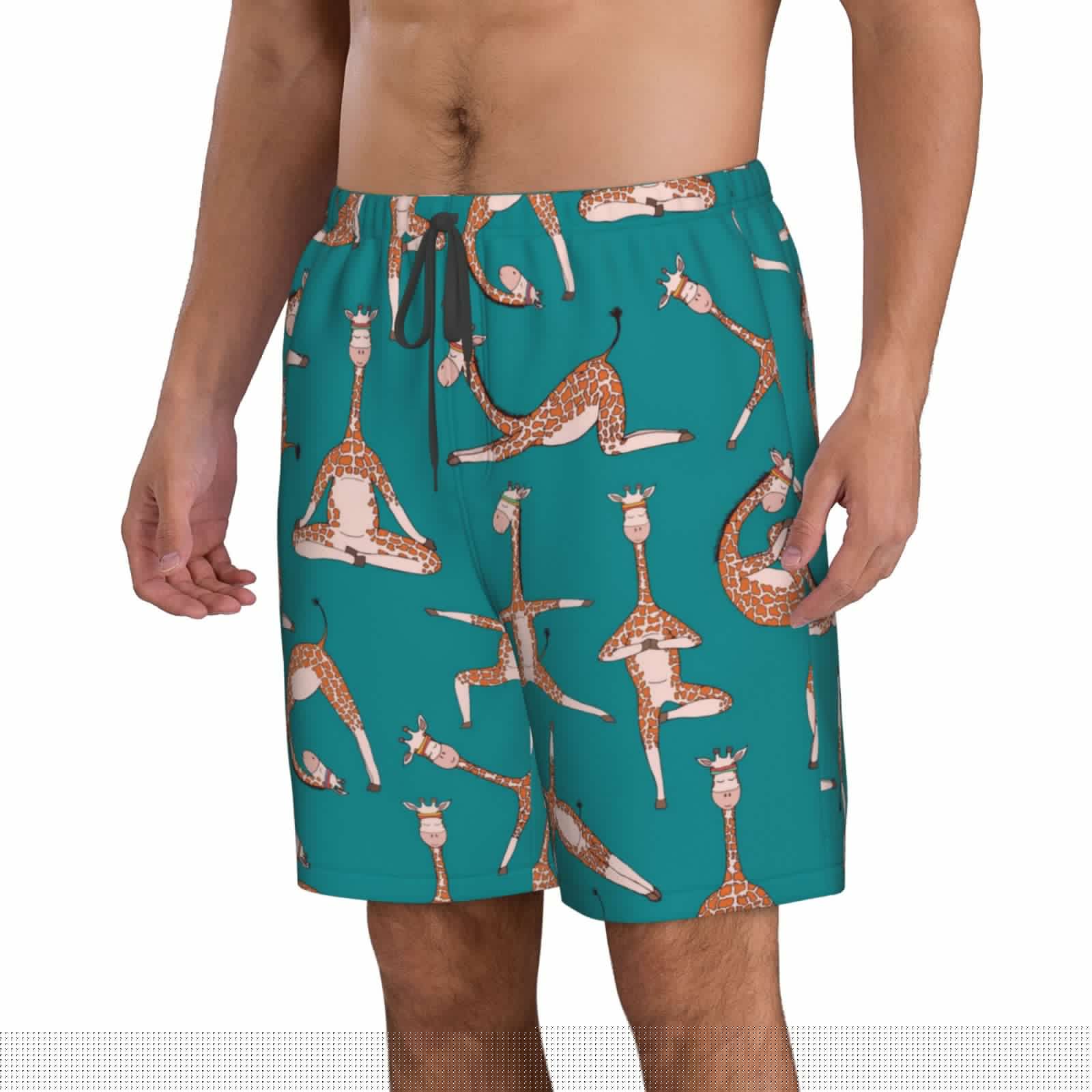 thumbnail image 2 of Disketp Men'S Swim Trunks Hawaiian Breathable Surf Beach Swimsuits Mesh Lining Beach Shorts With Pockets-Giraffes Doing Various Yoga, 2 of 9