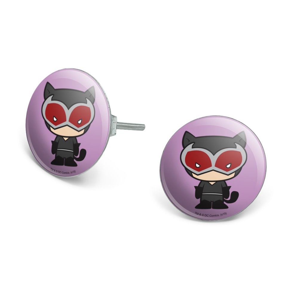 Batman Catwoman Cute Chibi Character Novelty Silver Plated Stud