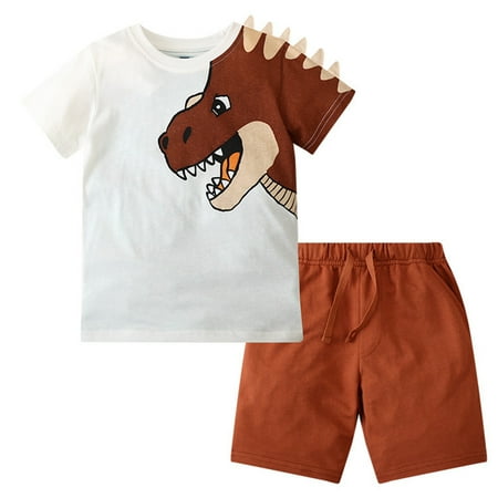

Toddler Boys Outfits Short Sleeve Cartoon Dinosaur Prints T Shirt Tops Shorts Child Kids Sets Clothing Sets for Boys Size 12-18 Months