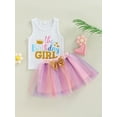 thumbnail image 2 of hirigin 2Pcs Little Girls Outfit, Toddlers Letter Crown Printing Sleeveless Round Collar Vest Tops + Bow Short Mesh Bubble Skirt Set, 2 of 9