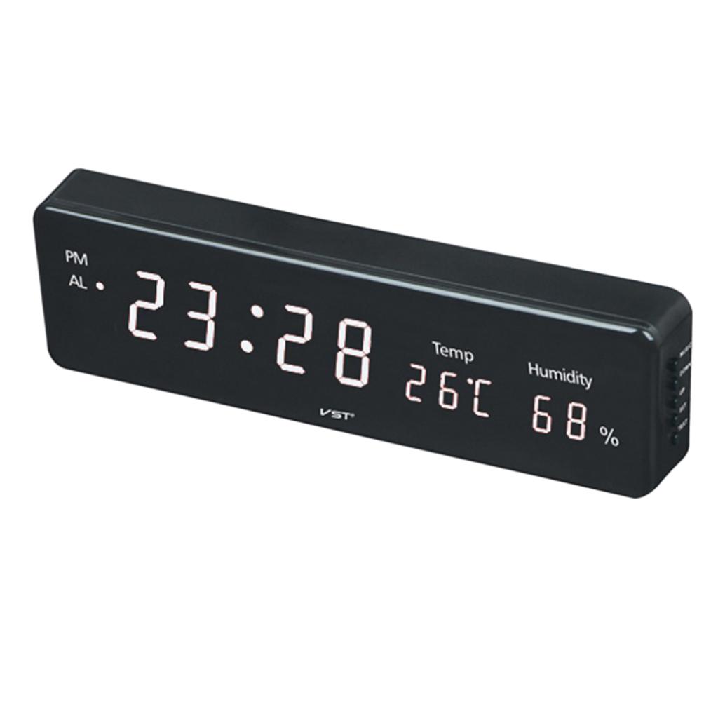 Led Digital Clock Temperature Humidity Display Wall Clock White