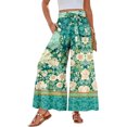 thumbnail image 2 of Womens Hawaiian Print Palazzo Lounge Pants Elastic High Waist Ties Ruffle Hem Wide Leg Vacation Pants Green S, 2 of 5