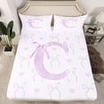 thumbnail image 2 of jejeloiu Personalized Gifts Bowtie Twin Sheet Sets,Letter C Twin Fitted Sheet,Purple White Bow Bowknot Flat Sheet,Lightweight Room Decoration,3pcs, 2 of 7