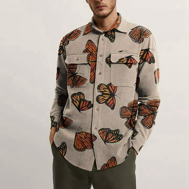 ZXHACSJ Men's Spring And Autumn Style Three-dimensional Patch Pocket Jacket  Button Print Jacket Men Orange XXXL
