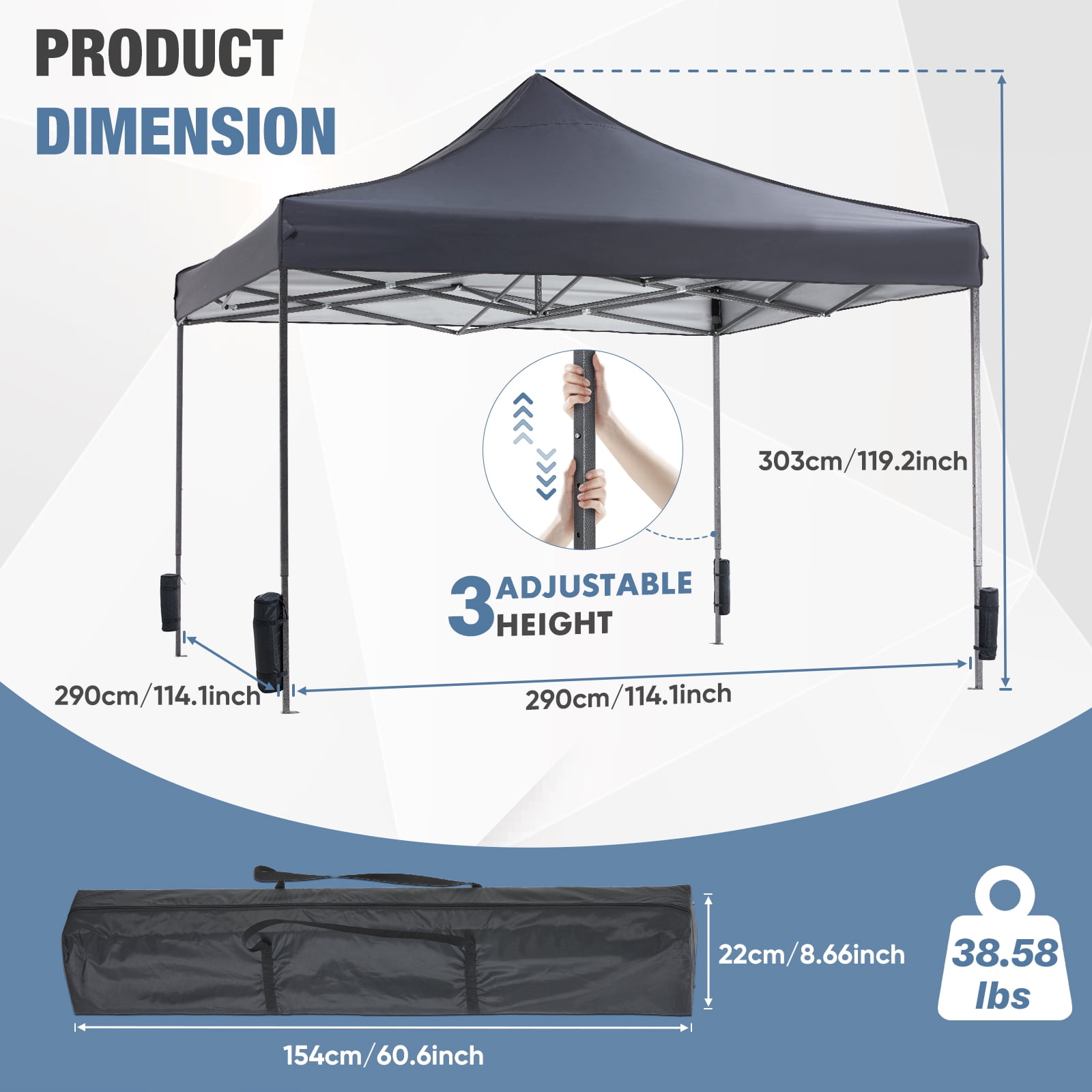 GIANNA 10x10 Pop Up Canopy, Easy Outdoor Sun Shade for Events, Parties, Camping, Portable Tent Pop Up Shade Canopy with Sand Bags,Grey