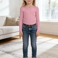 thumbnail image 7 of UngA Girls Long Sleeve Shirts Kids Soft Slim Fit Crewneck Casual Base Layer Solid Color Tops Tees (Pink,13-14 Years), 7 of 7