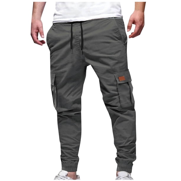 Pantalones largos para hombre, cintura elástica, cordón ajustable, ropa de trabajo, múltiples bolsillos, pantalones casuales, pantalones con cierre de pie, pantalones de poliéster para hombre.