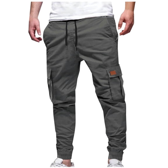 Mens Cargo Jogger Pants Elastic Drawstring Waist Utility Pockets Work Sweatpants Gray 3XL