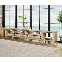 Fitueyes 118" Mid-Century Modern TV Stand for 85-100" TVs, Home Entertainment Center with Open Shelves for Living Room, Oak