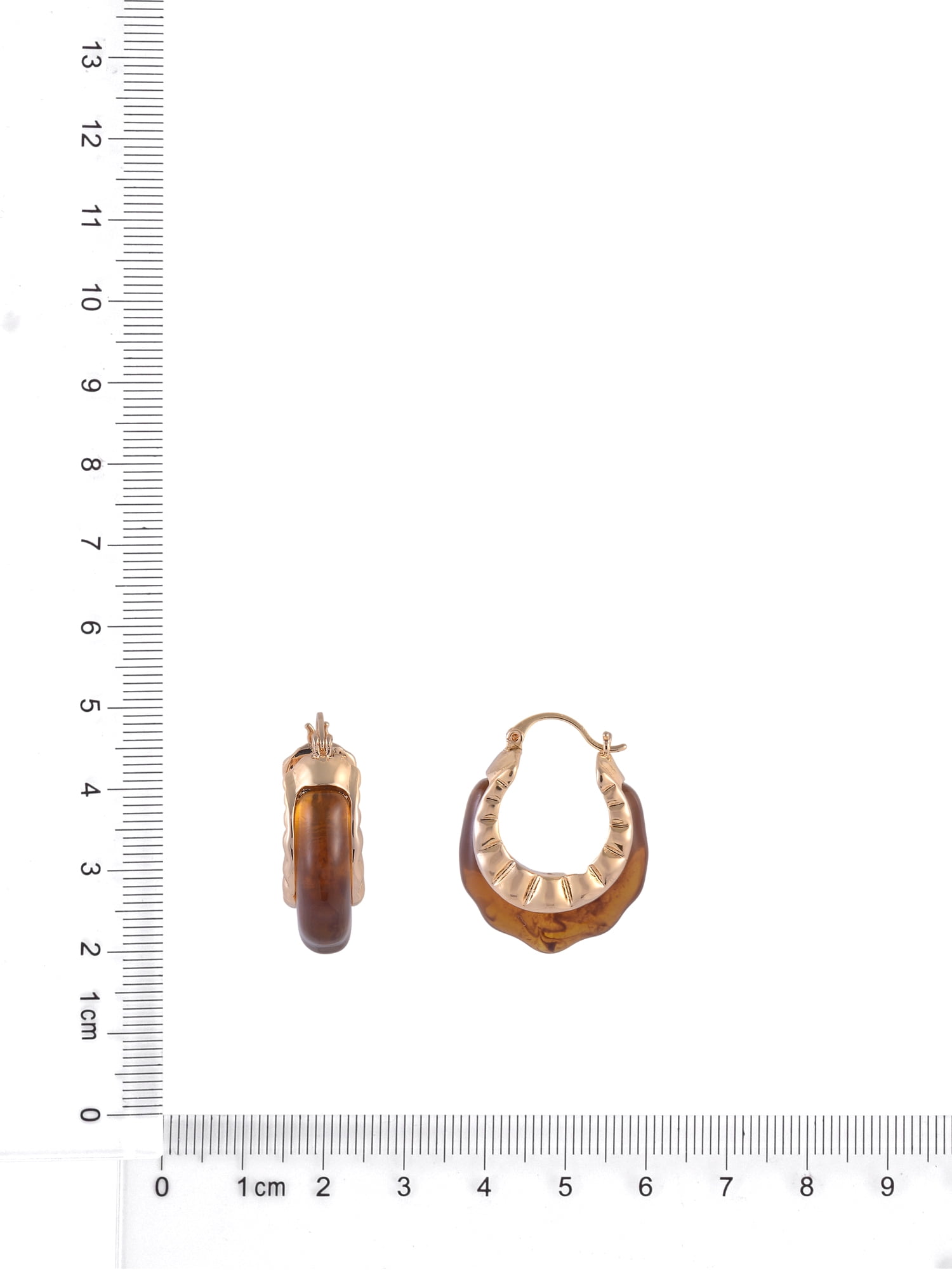 Scenario Women's Gold-Tone Brown Swirl Textured Hoop Earrings