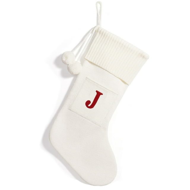 Christmas Knitted Stocking With Personalised Alphabet Letter Home Socks Christmas Alphabet Initial White J