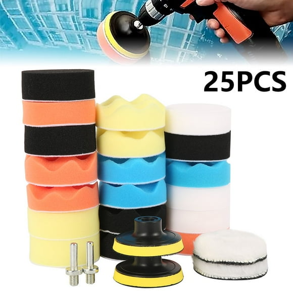 AMERTEER Ensemble de 25 Pcs de Tampons de Polissage pour Voiture, Éponge de Polissage, Tampon, Polisseur en Mousse Cirée pour Perceuse