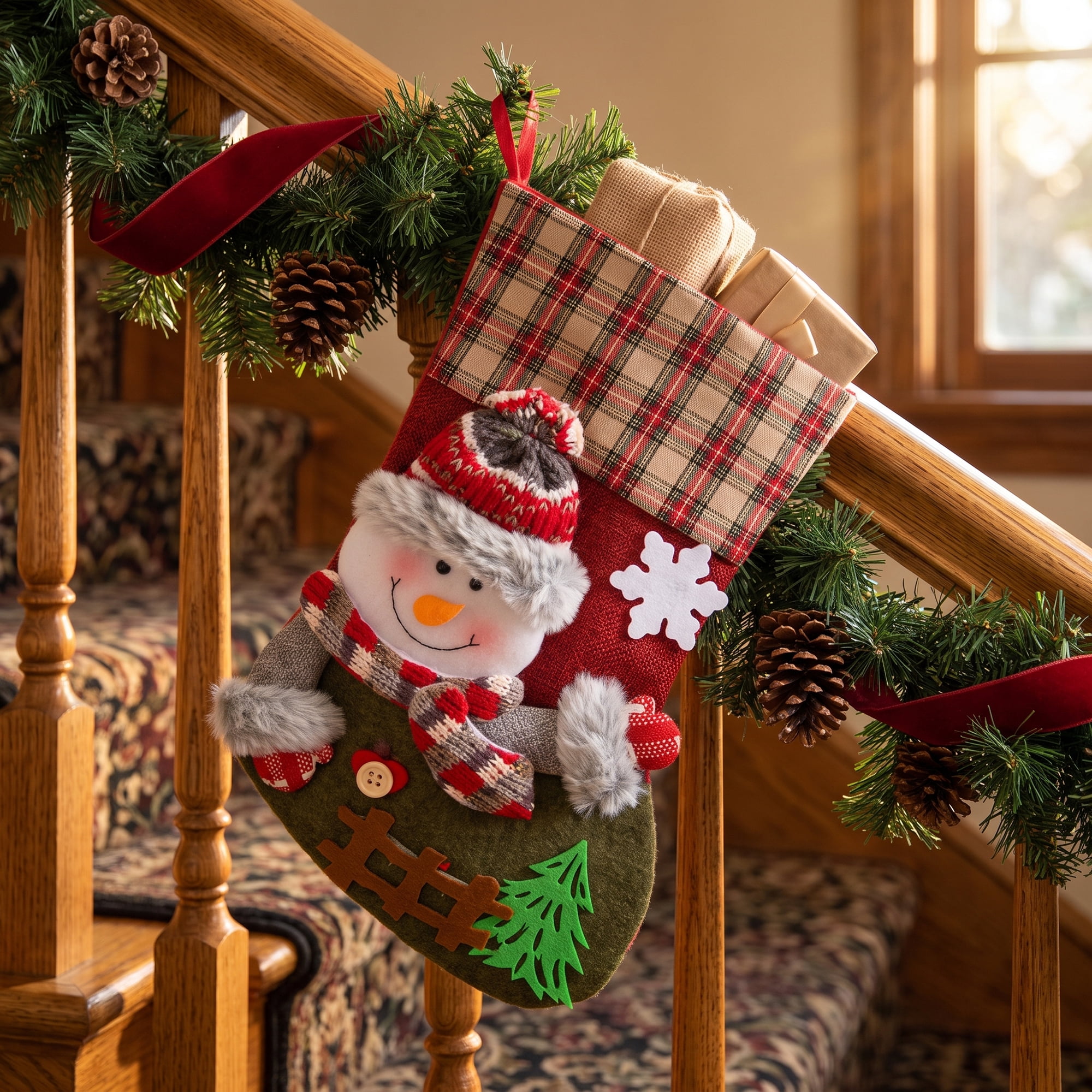 Unique Bargains Playful Cartoon Christmas Stockings Sideboard Rail Accents Snowman 12"