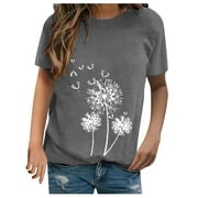 Short Sleeve Dandelion Shirts for Women 2023 Vintage Country Graphic Crewneck Casual Tee Summer T Shirt Beach Tops