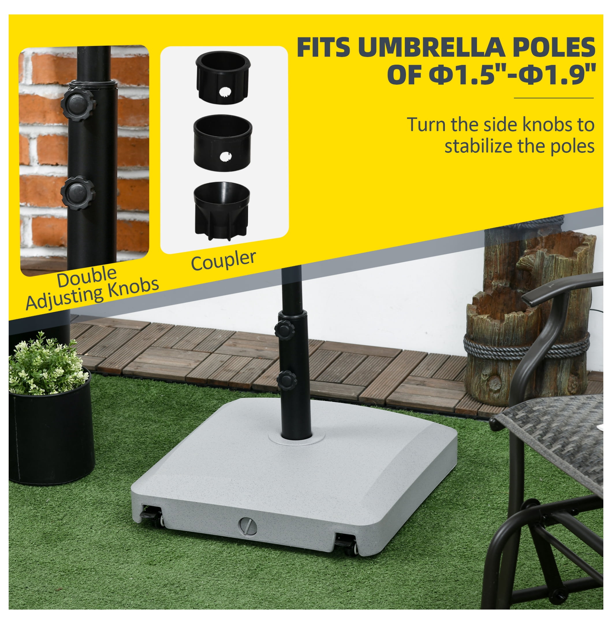 Patio Umbrella Base with Wheels, 53lbs Water or 66lbs Sand Filled, Heavy Duty Outdoor Umbrella Stand Holder, Gray