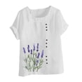 thumbnail image 4 of Sexlip Womens Short Sleeve Top Lavender Print Side Button Design Decorative Necklace Detail Soft Fabric Relaxed Silhouette for Outdoor Relaxation White XXL, 4 of 5
