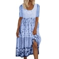 thumbnail image 1 of WTXUE Robes Gatsby, Robe de Plage à Manches Courtes Coupe Trapèze Col Ras du Cou, Robe de Soirée Fluide pour Femme Boho Vestidos Casuales Para Mujer Verano Maxi Robes Fluides Grande Taille pour Femme, Bleu Taille 3TG, 1 of 4