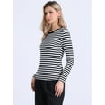 thumbnail image 4 of DARING DIVA Women's Casual Fitted Striped Long Sleeve Tees M Black White Stripe, 4 of 6
