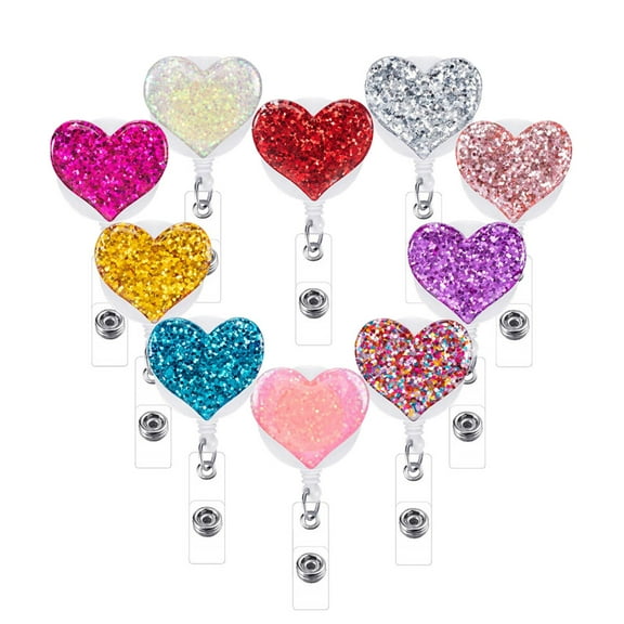 HOOWIFFY 10Pcs Heart Shape Pink Badge Holder Retractable for Nurses Meetings