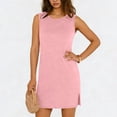 thumbnail image 2 of DeHolifer Womens Mini Dresses Summer Casual Sleeveless Crewneck Split Solid Color Beach Travel Vacation Sundress Pink 2XL, 2 of 6