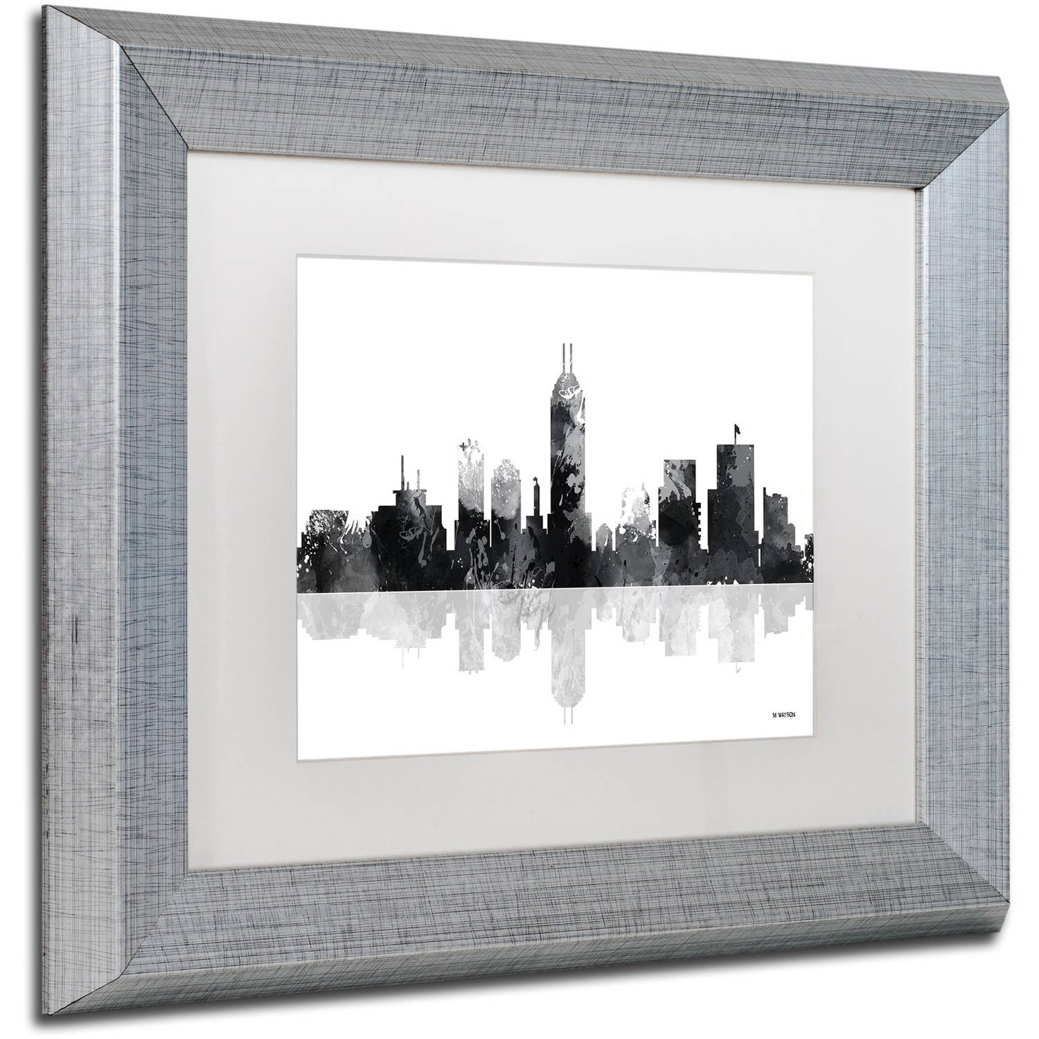 Trademark Fine Art "Indianapolis Indiana Skyline BG-1" Canvas Art by Marlene Watson, White Matte, Silver Frame