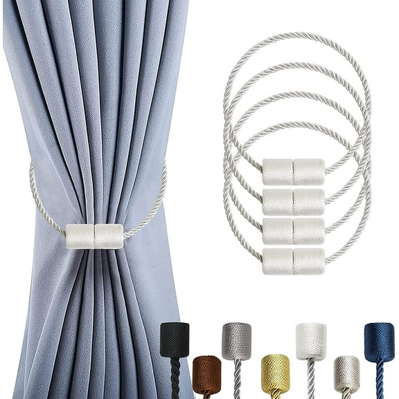 4 Pack Magnetic Curtain Tiebacks Curtain Holdbacks Curtain Ties Outdoor Curtain Tiebacks Modern Rope Tiebacks Drapery Holdbacks Tie Backs for Curtains (White, 4)