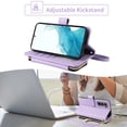 thumbnail image 5 of Furiet Wallet Case for Samsung Galaxy S22 5G with Wrist/Shoulder Strap, Card Slots Zipper Purse, Luxury PU Leather Stand Kickstand Cell Phone Cover for S 22 22S 4G G5 6.1 inch Women Girls Purple, 5 of 8