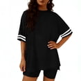 thumbnail image 3 of LEWKW Womens Oversized T-Shirt & Biker Shorts Sets Striped Sleeve Activewear Casual Summer Loungewear Varsity Style Athletic 2 Piece Matching Outfits, 3 of 5