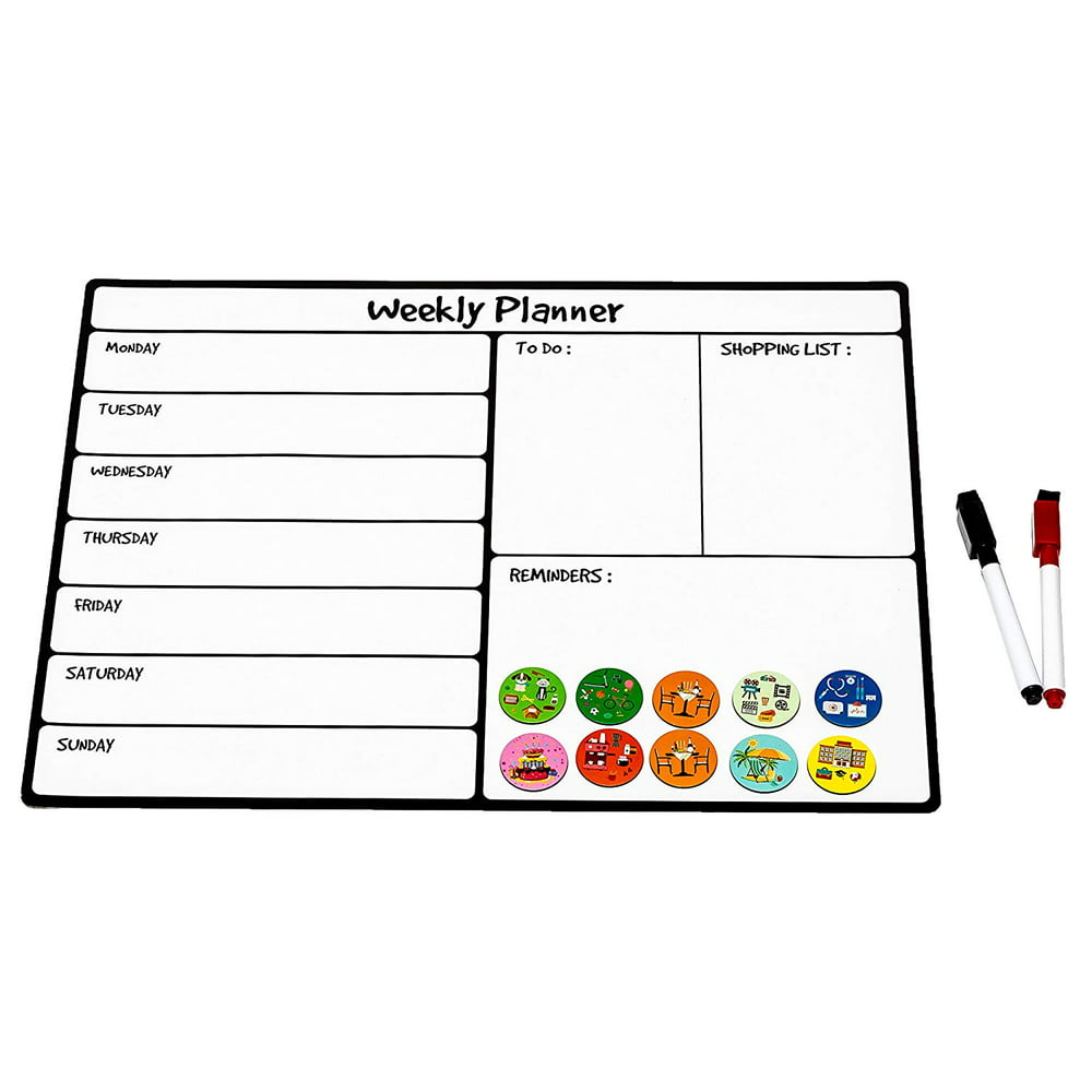 Dry Erase Calendar Weekly Planner with 2 Markers and