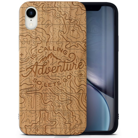 Case Yard Wooden Case Outside Soft TPU Silicone, Slim Fit Shockproof Wood Protective Phone Cover for Girls Boys Men and Women, Supports Wireless Charging Adventure Design case for iPhone-XR