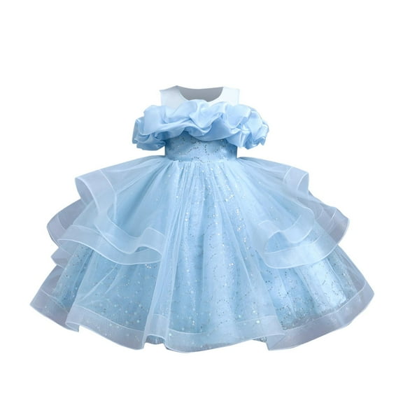 Sleeveless Fluffy Summer Dresses Toddler Princess Dress Fashion Sparkly Sequin Birthday Prom Outfit Ball Gown for Little Girls Casual Party Tulle Sundress for Kid Mesh Gauze Dress