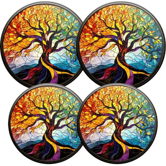 Electric Stove Burner Covers, Set of 4, Round Burner Cover,8 and 10 Inch,Colorful Tree of Life with Leaves And Flowers