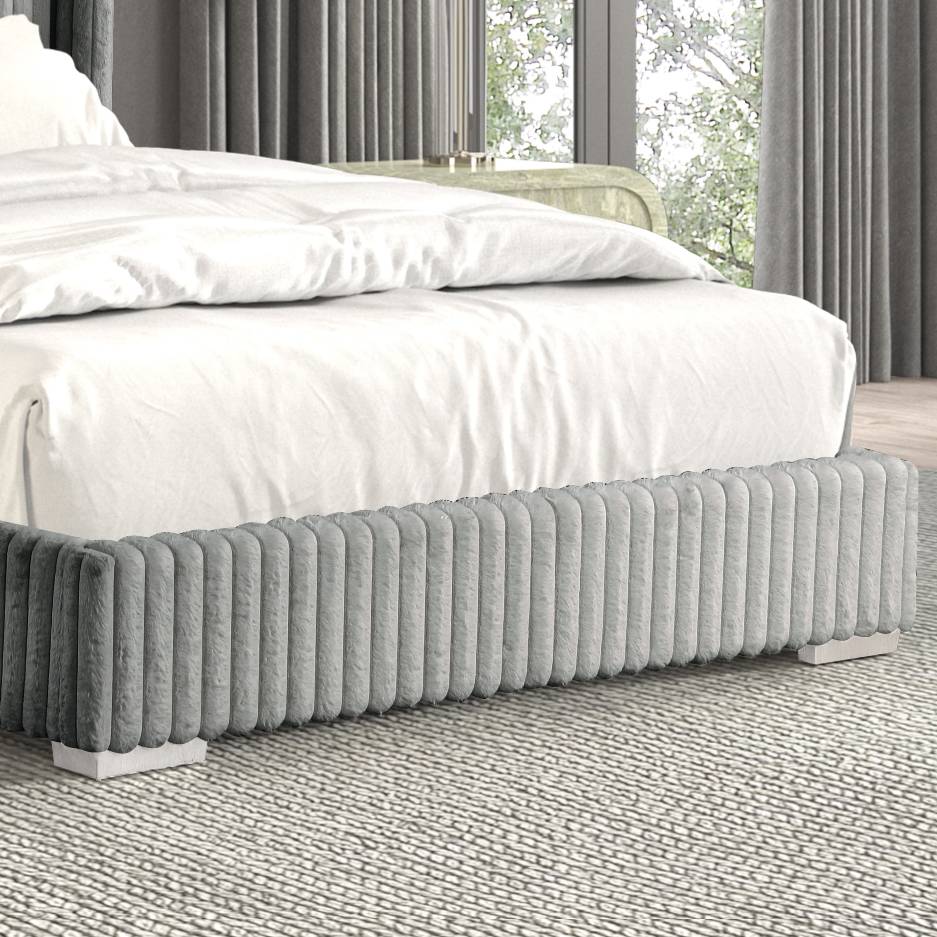 Furniture of America Cafein Kids Twin Extra Tall Tufted Fabric Wingback Mattress Ready Bed, Gray