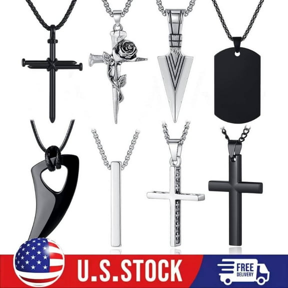 8 Pcs Necklace for Men, Mens Necklaces Pendant Jewelry Set, 16-24 inches Chain
