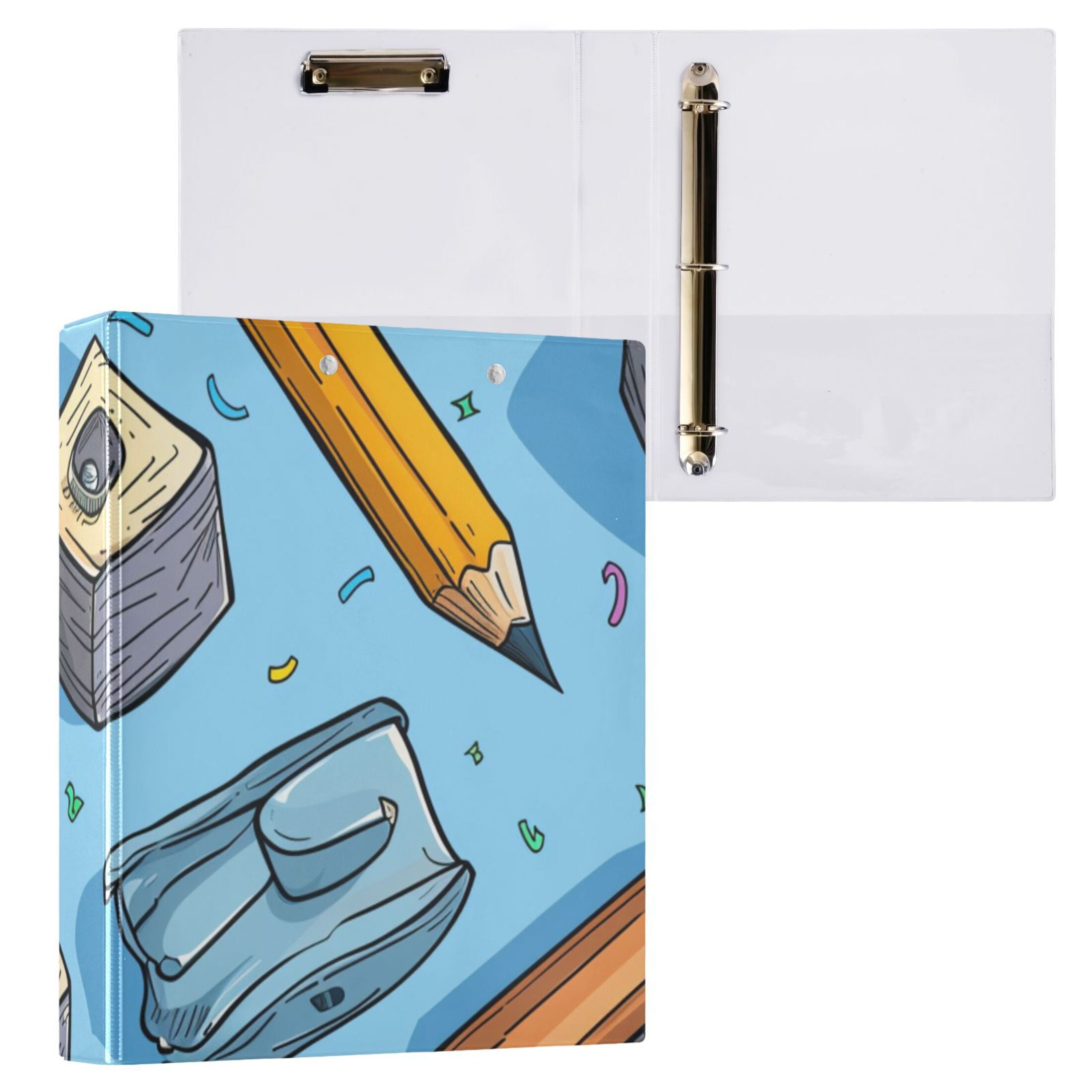 Pencil Sharpener 3 Ring Binders 1.5 inch Hardcover File Folders with Interior Pockets A4 Size Organizer for School Office Hospital