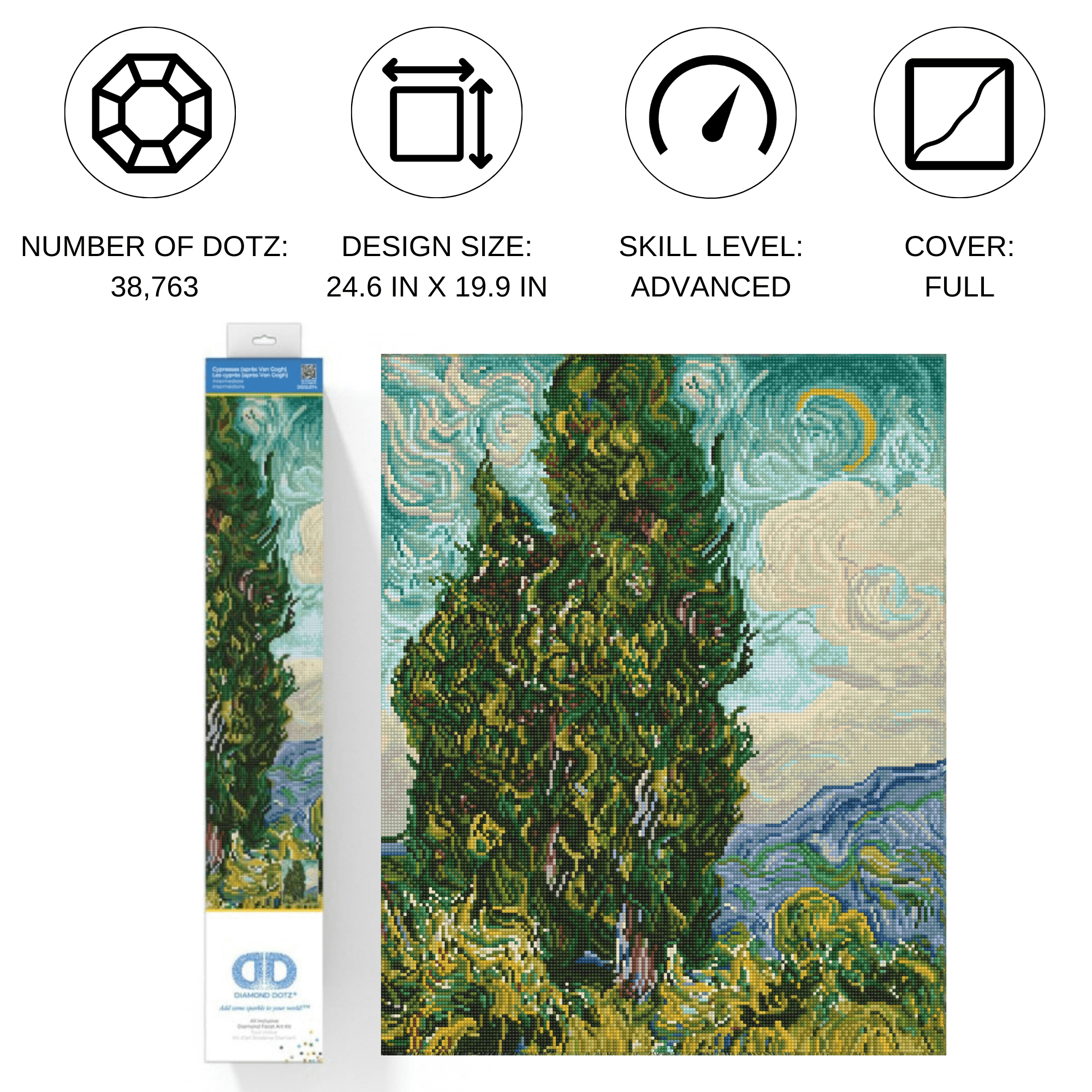 Diamond Dotz Cypresses (apres Van Gogh) Diamond Painting Kits for Adults - Diamond Art Kits a Relaxing Creative Craft Kit with Dotz Gems