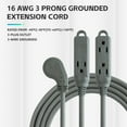 thumbnail image 6 of chalian  Low Profile 6 Ft Flat Plug Extension Cord - 16 AWG 3 Prong Grounded Cable with 3 Outlets, Perfect for Indoor Use, Grey, UL Listed, 6 of 14