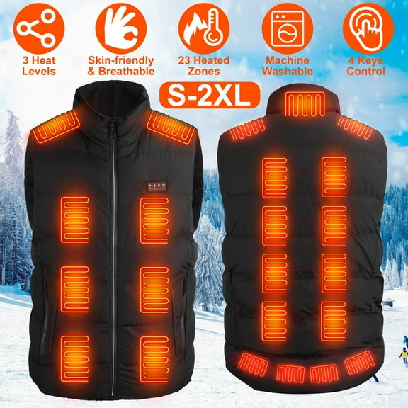 USB Powered Men Women Heated Jacket, Winter Machine Washable Heated Vest with 3 Heat Levels