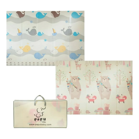 Tapete de juego para bebés PapuBaby Ballenitas Plegable Doble Vista 1.50 x 2.00 metros