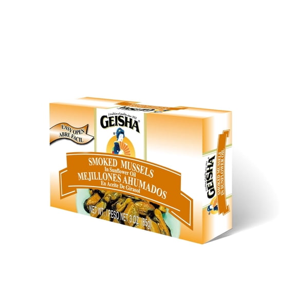 GEISHA Smoked Mussels in Sunflower Oil 3OZ. (Pack of 12), | Real Smoked - Zero Trans Fat - No Sugar Added – Good Source of Iron – Gluten Free – Good Source of Protein – No Food Additives