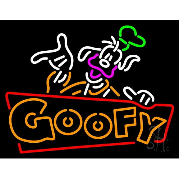 Orange Goofy LED Neon Sign 15 x 19 - inches, Black Square Cut Acrylic Backing, with Dimmer - Bright and Premium built indoor LED Neon Sign for café, club, party, event and stroefront.